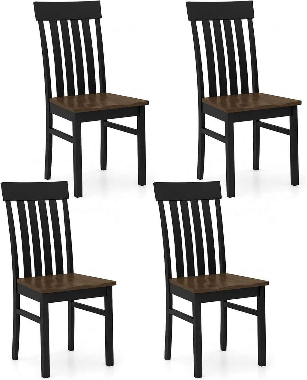 Giantex Wooden Dining Chairs Set of 4, Farmhouse Kitchen Chair with Hollowed Backrests & Rubber Wood Seats, Rustic Wood Side Chairs for Home Living Room Restaurant, Black+Walnut