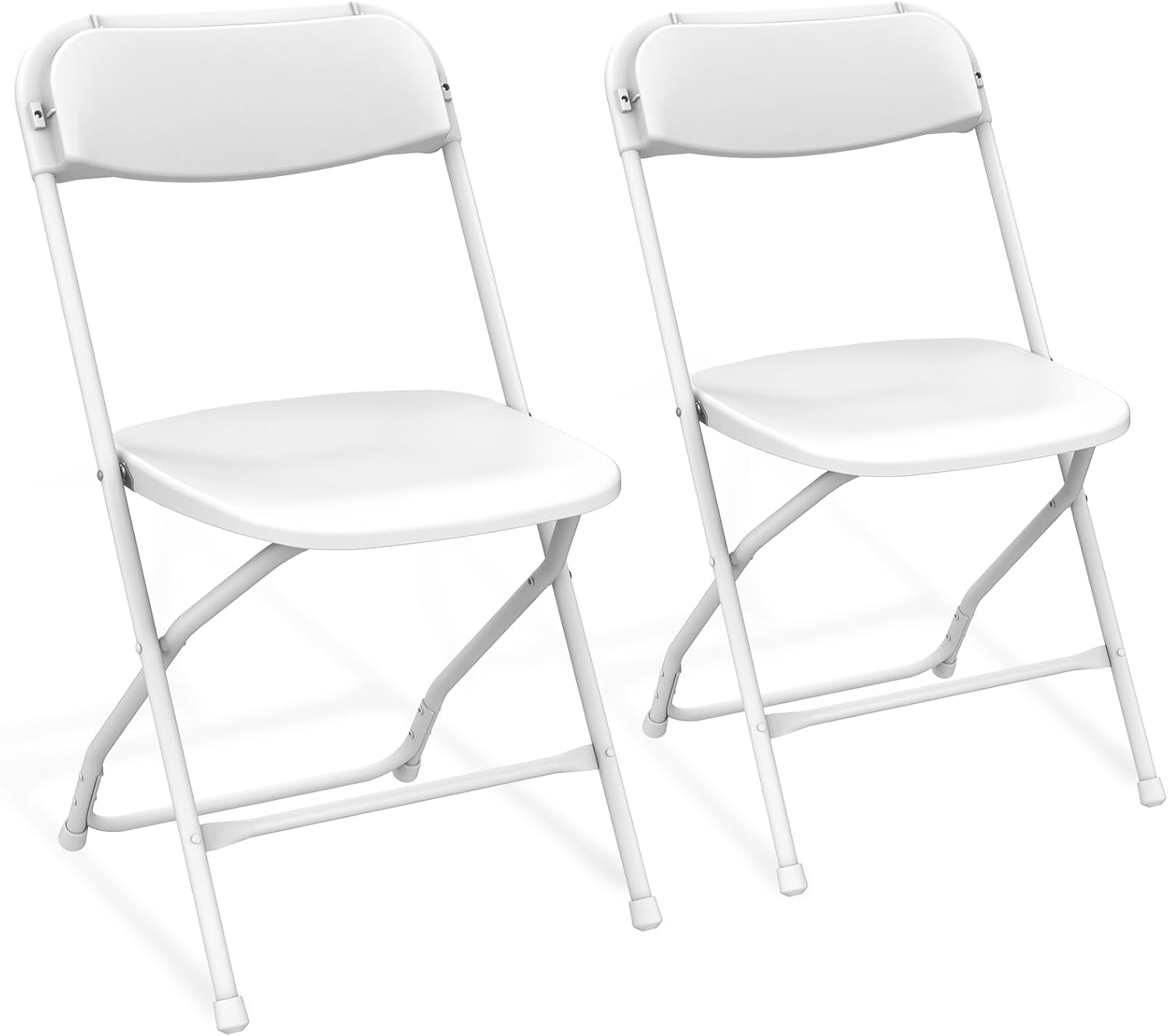 Folding Chairs 2 Pack, Outdoor Plastic Sturdy Metal Folding Chairs for Outside Indoor, Portable 350 lbs Capacity Heavy Duty Foldable Commercial Seating for Picnic, Party, Patio, Office, White Color