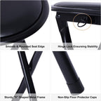 FurnitureR Folding Stool, Backless 18-Inch Stool Chair Collapsible Padded Round Portable for Indoor/Outdoor, Metal Frame, PVC Cushion, No Assembly Required, Set of 1, Black
