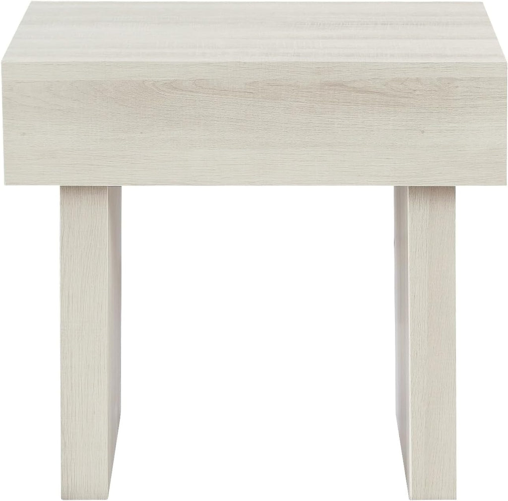 Penau Modern Accent End Table, Contemporary Rectangular Side Table with MDF Wood-Grain Veneer, Bold Block Legs, Smooth Top for Living Room Bedroom Office, White, 23.5 x 22 x 23 Inchs