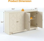 RoyalCraft Sideboard Buffet Cabinet with Storage, 56" Modern Sideboard with 4 Carved Doors, Large Wood Coffee Bar Console Table for Kitchen, Dining Room, Entryway, Living Room, Beige