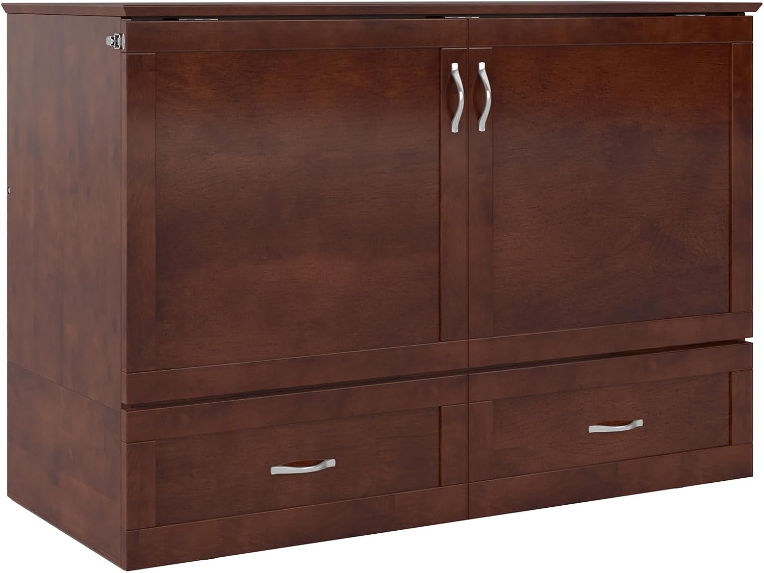 AFI Hamilton Full Murphy Bed Chest with Mattress, Storage, and Built-in Charger in Walnut