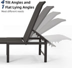 Aluminum Chaise Lounge Chair Outdoor Set of 2, Foldable & Assembly Free Outdoor Lounge Chairs with 5-Position Recliner, Pool Lounge Chairs for Outside Poolside Beach Lawn (Dark Grey)