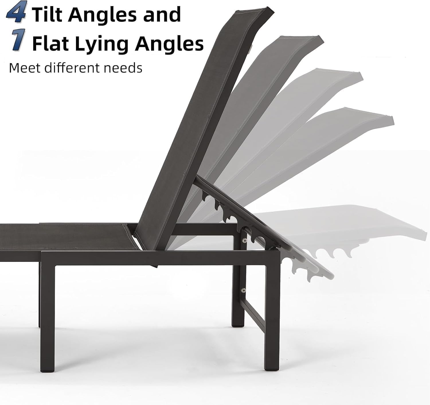 Aluminum Chaise Lounge Chair Outdoor Set of 2, Foldable & Assembly Free Outdoor Lounge Chairs with 5-Position Recliner, Pool Lounge Chairs for Outside Poolside Beach Lawn (Dark Grey)