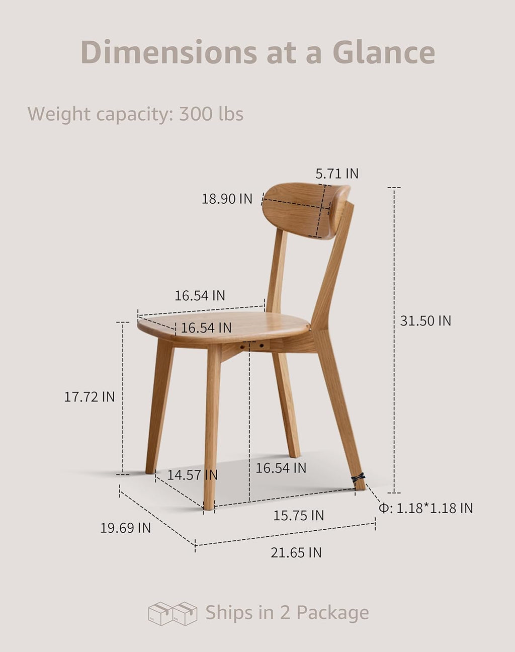 Solid Wood Dining Chairs Set of 6, Curved Back Wooden Dining Room Chairs, Armless Kitchen Chairs for Dining Room, Oak Side Chairs for Everyday Use