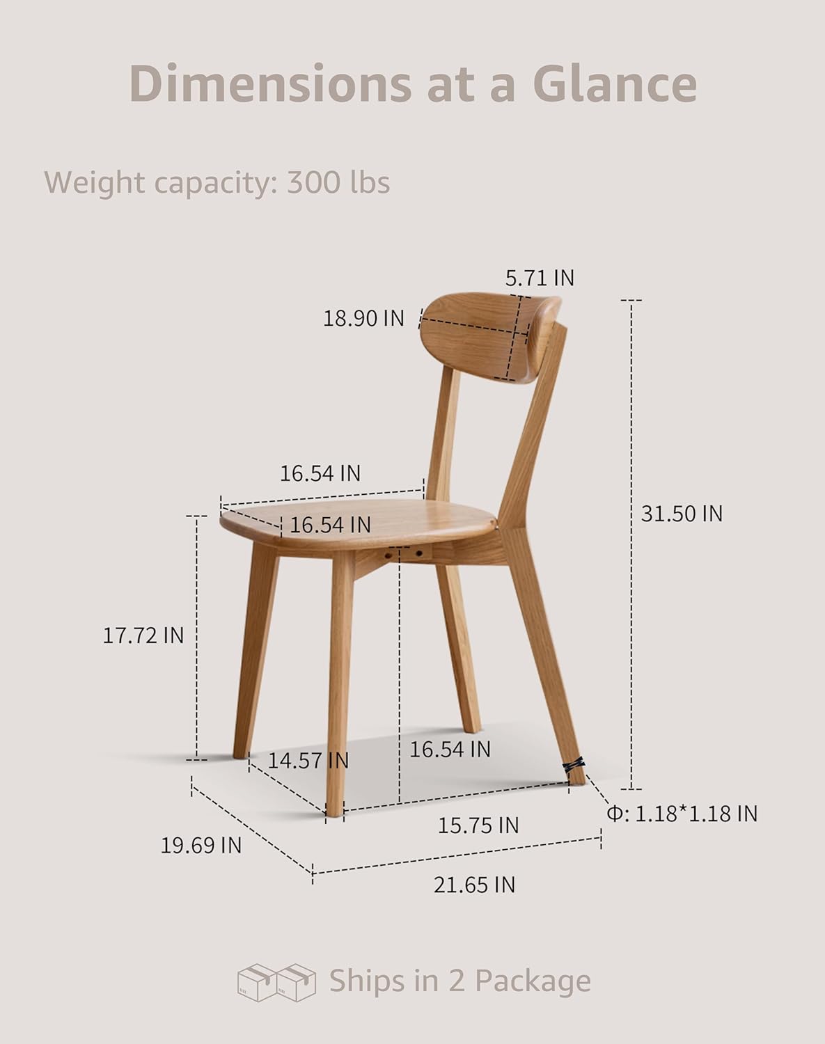 Solid Wood Dining Chairs Set of 6, Curved Back Wooden Dining Room Chairs, Armless Kitchen Chairs for Dining Room, Oak Side Chairs for Everyday Use