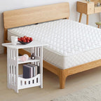2/3 Tier Narrow Side Table Nightstand with Display Shelf PVC Small Space End Table for Bedroom or Living Room White(Double Levels)
