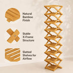 8/9/10-Tier Folding Shoe Rack| Bamboo Wooden Shoe Organizer| Entryway Bedroom Shoe Shelf| Ventilated & Space-Saving