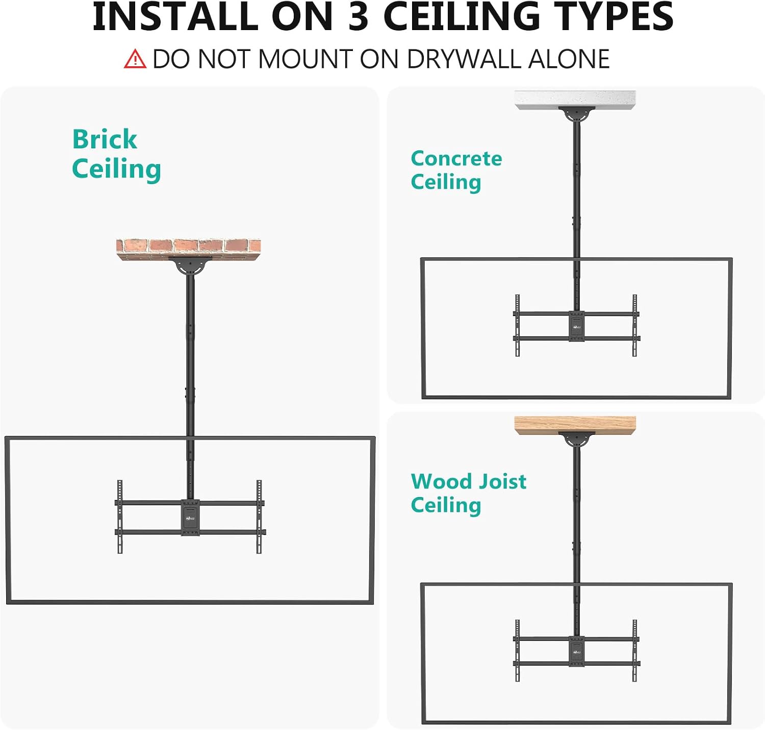 WALI Ceiling TV Mount for 37-90 Inch TVs, Extra Long Arm Ceiling Mount TV Bracket, Telescoping Height Adjustable Hanging Pole TVs Ceiling Mount, Holds 220 lbs, Max VESA 800x400mm (CM3790XL), Black
