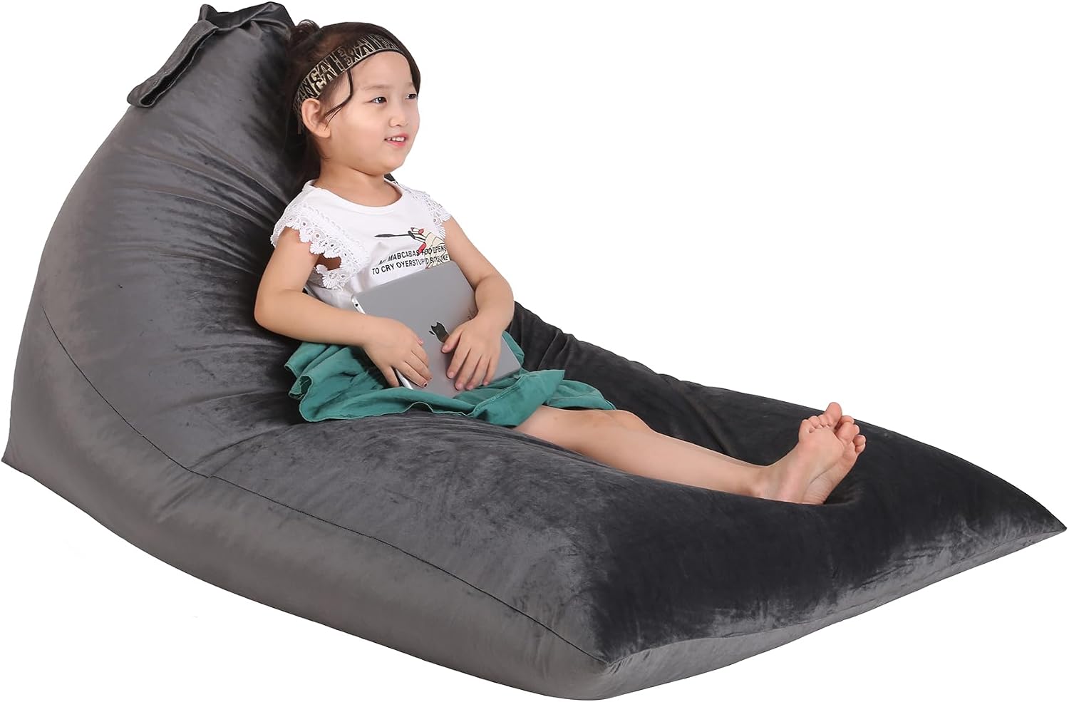 Jorbest Stuffed Animals Storage Bean Bag Chair for Kids and Adults, Stuffed Animals Bean Bag Storage, Luxury Velvet Stuffie Seat - COVER ONLY(Dark Grey 200 L/52 Gal)