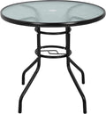 32in Outdoor Table Patio Dining Table Outdoor Dining Table with Umbrella Hole Round Tempered Glass for Yard Bistro Lawn Balcony