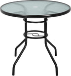 32in Outdoor Table Patio Dining Table Outdoor Dining Table with Umbrella Hole Round Tempered Glass for Yard Bistro Lawn Balcony