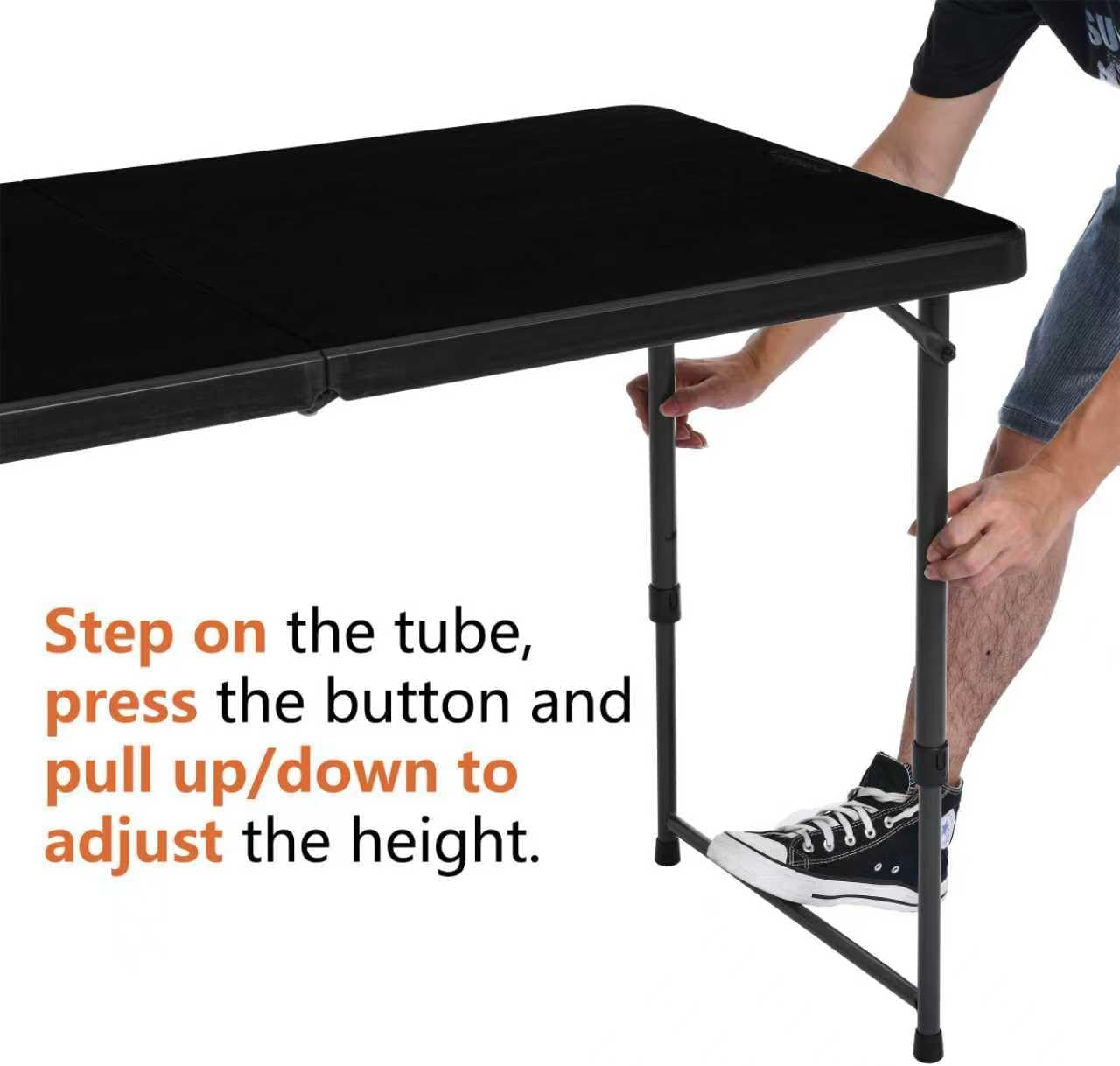 Amazon Basics Portable 4 Ft Rectangular Folding Dining Table, 4 Adjustable Height Settings, Space Saving Fold-in-Half Design and Carrying Handle, Indoor & Outdoor, Washed Black, 47.8 x 23.9 x 33.9 in