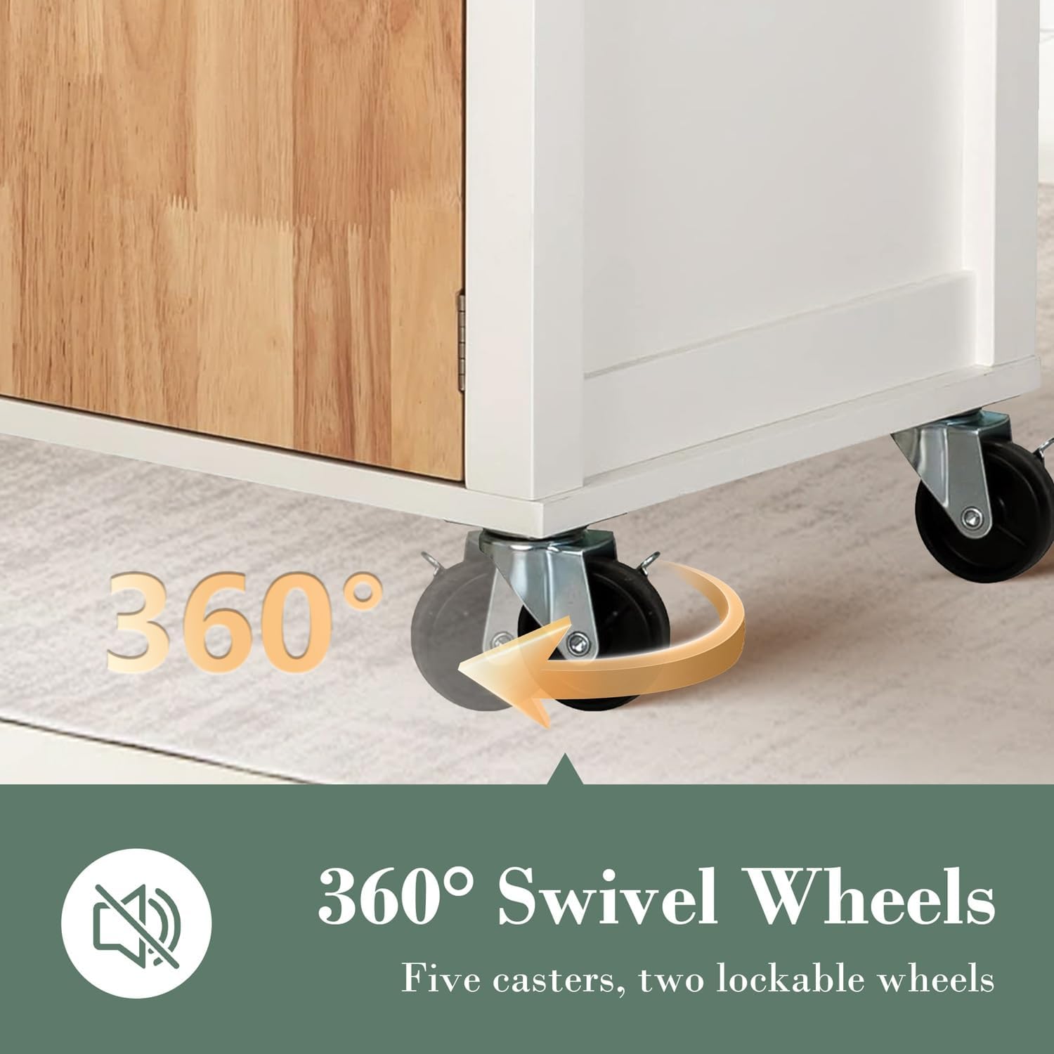 MFSTUDIO Rolling Kitchen Island on Wheels, 43" Mobile Kitchen Cart on Wheels with Open Shelves, Rubberwood Tabletop, Drawers, Portable Kitchen Storage Trolley for Dining Room, Ivory White