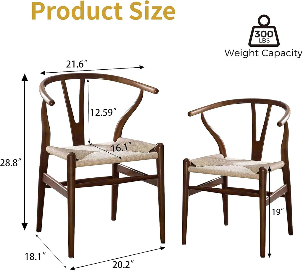 Wishbone Chair Natural Solid Wood Dining Chair/Hans Vegner Y Chair Rattan and Wood Accent Armrest Chairs Set of 1 (Ash Wood - Walnut)