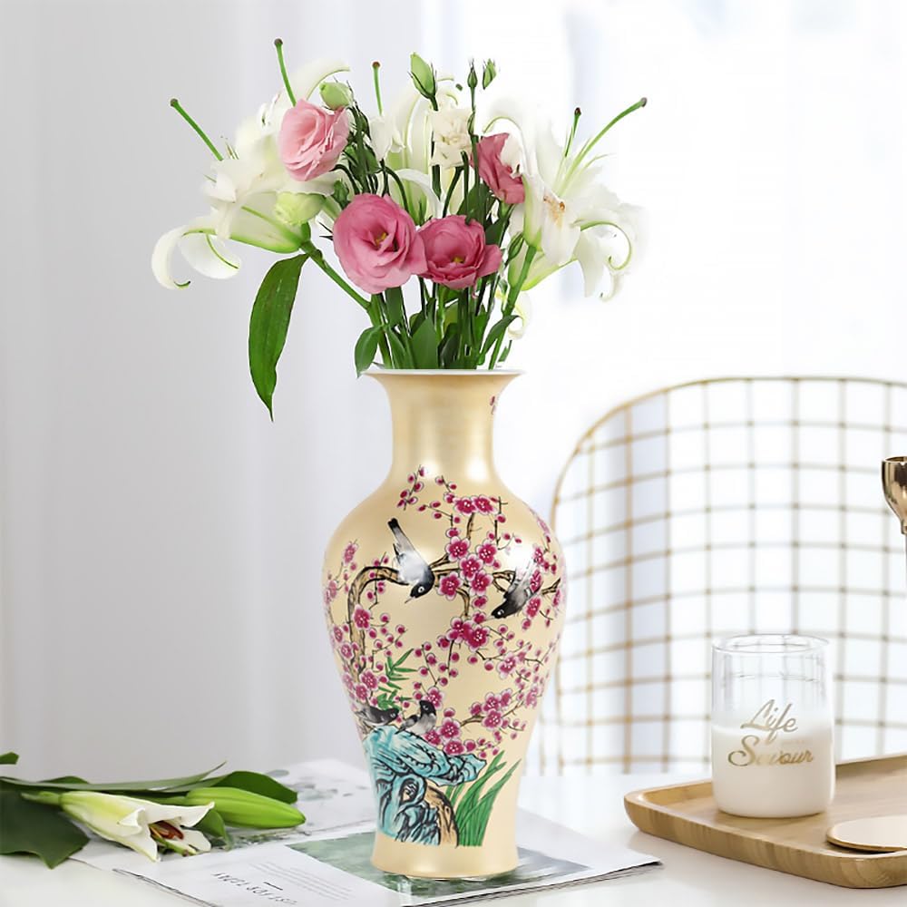 Qinlang 14 in Ceramic Vases for Flowers, Golden Flower Vase for Centerpieces