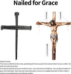 LeMeeOly Jesus Christ Crucifixion Nail Metal Cross Wooden Base, Religious Gifts for Mom Mothers Day, Baptism & Religious Gifts for Men Women,Christian Home Decor (Solid Wood Base)