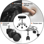 KKTONER Round Rolling Stool Chair PU Leather Height Adjustable Swivel Drafting Work SPA Shop Medical Salon Stools with Wheels Office Chair Small (Black)