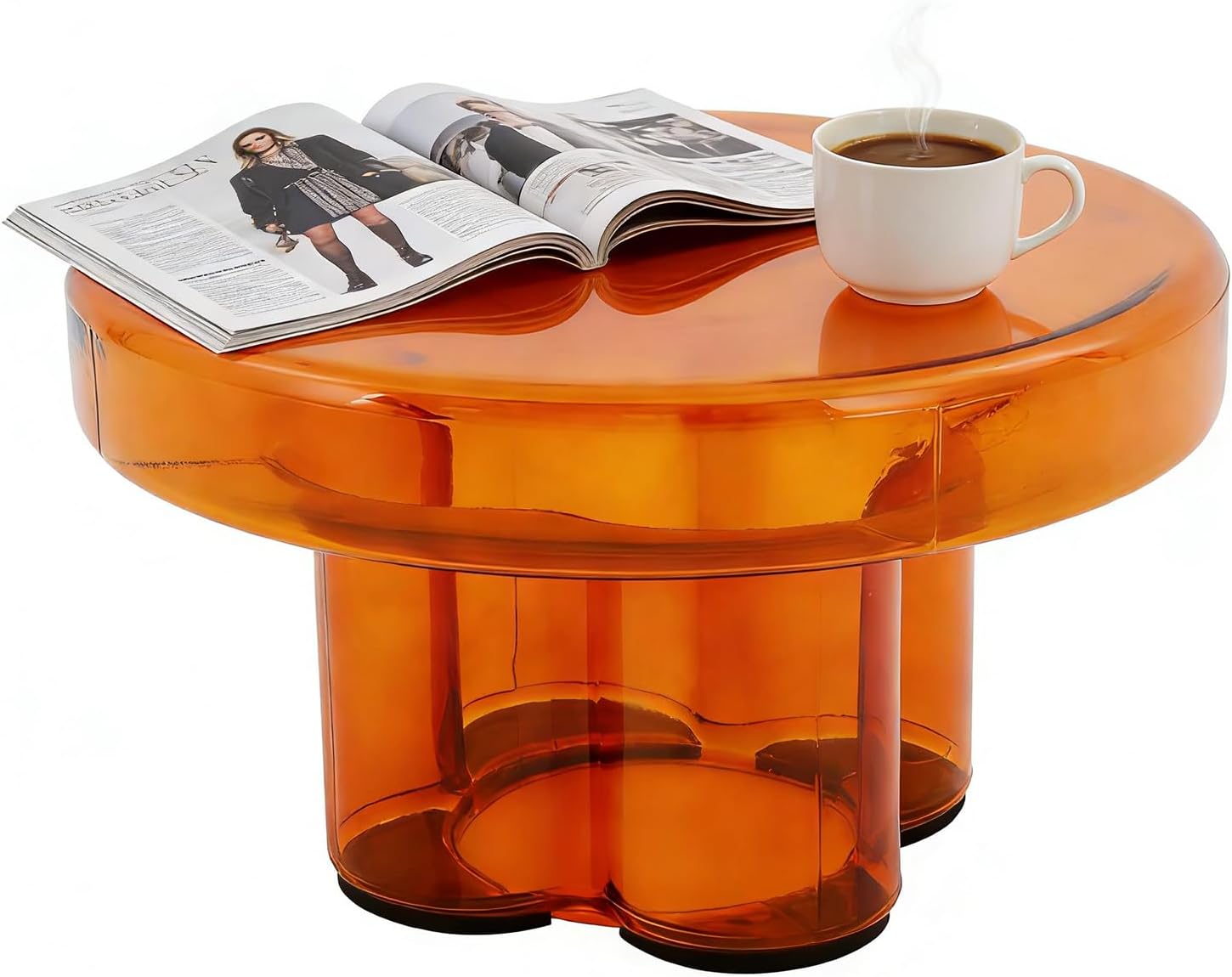 Modern Glass Coffee Table,Minimalist Round Coffee Table with Base,Modern Small End Table with Tempered Glass Top for Office Hotel Balcony (Amber)