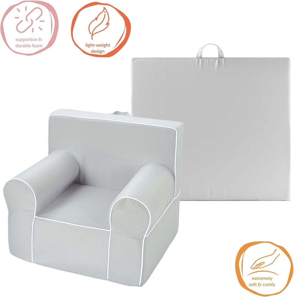 Heritage Kids Grey Everywhere Foam Armchair with Carry Handle and Removable Cover,25"x21"x22",Ages 3+
