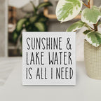Country Lake Themed Wood Box Sign Decor Desk Sign Sunshine and Lake Water is All I Need Wooden Box Block Sign Summer Rustic Home Shelf Wall Decoration