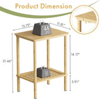 2 Tier Bamboo End Table, Narrow Side Table with Adjustable Feet, Waterproof Small Bedside Table, Nightstand, Entryway Table for Living Room Bedroom Bathroom, No Tool Assembly, 66LBS Capacity