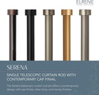 Elrene Home Fashions Serena Single Curtain Rod for Curtains and Drapery with Contemporary Cap Finials, 1-Inch Diameter, 86" - 120" Adjustable Rod, Soft Gold