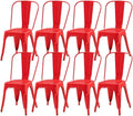 Set of 8 Salsa Red Metal Dining Chairs, Bold Stackable Kitchen Chairs, Industrial Steel Side Chairs for Indoor Restaurant & Cafe
