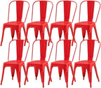 Set of 8 Salsa Red Metal Dining Chairs, Bold Stackable Kitchen Chairs, Industrial Steel Side Chairs for Indoor Restaurant & Cafe