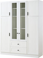 roomfitters Kitchen Pantry Organizers and Storage Kitchen Cabinet, Tall Storage Hutch with Glass Doors, Wine Rack, White