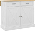HOMCOM Rolling Kitchen Island with Drop Leaf Wood Breakfast Bar, Farmhouse Kitchen Cart with 2 Drawers, Adjustable Shelves for Dining Room, White