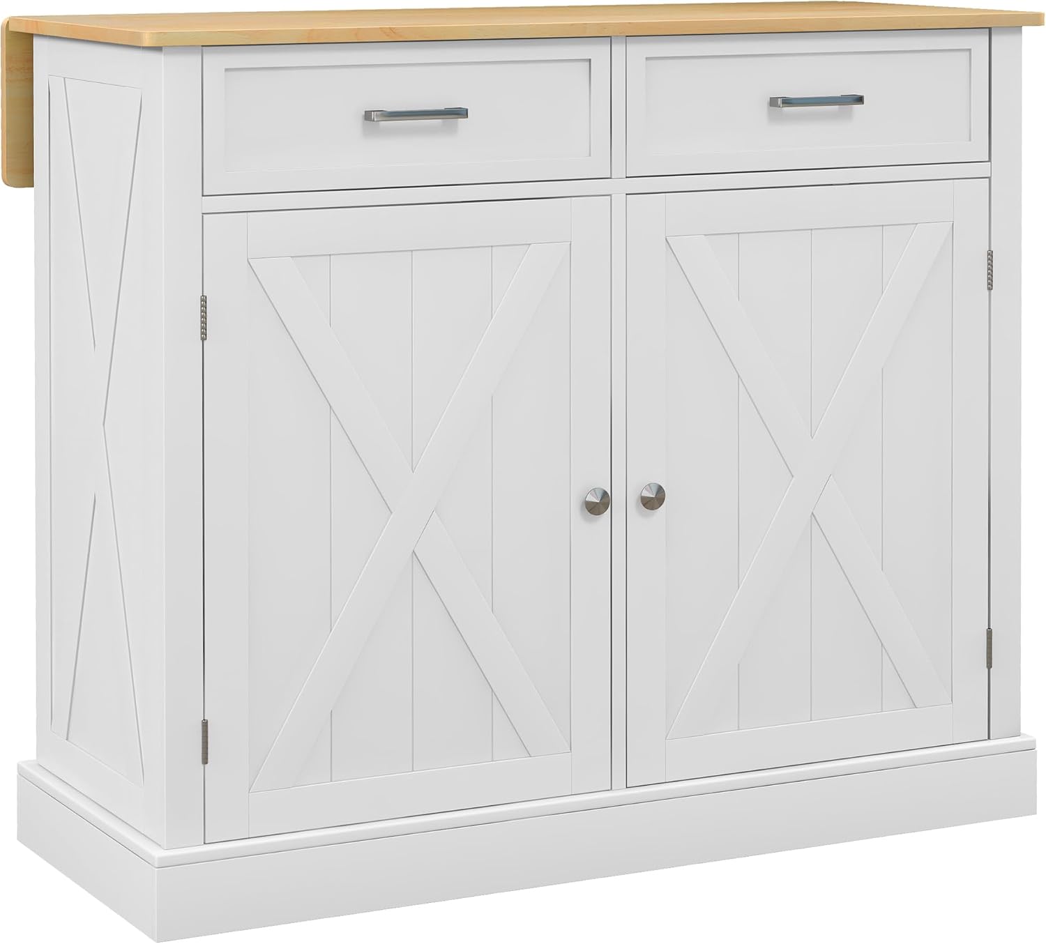 HOMCOM Rolling Kitchen Island with Drop Leaf Wood Breakfast Bar, Farmhouse Kitchen Cart with 2 Drawers, Adjustable Shelves for Dining Room, White