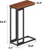 Ekisemio C-Shaped End Table, Slide Under Sofa Side Table with Metal Frame, Rustic Brown for Living Room