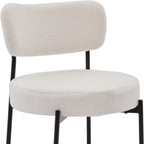 Boucle Dining Chair Set of 4, Mid Century Modern Upholstered Kitchen Chairs with Curved Backrest & Black Metal Legs, Round Dining Room Chairs, White