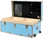 Rhino Trunk & Case Small Essential Trunk With Wheels, Tray, & Lid Organizer - 30"x17"x13", 1000+ lbs Capacity. Strong, USA Made Summer Camp Footlocker, and Secure College Dorm Storage Chest