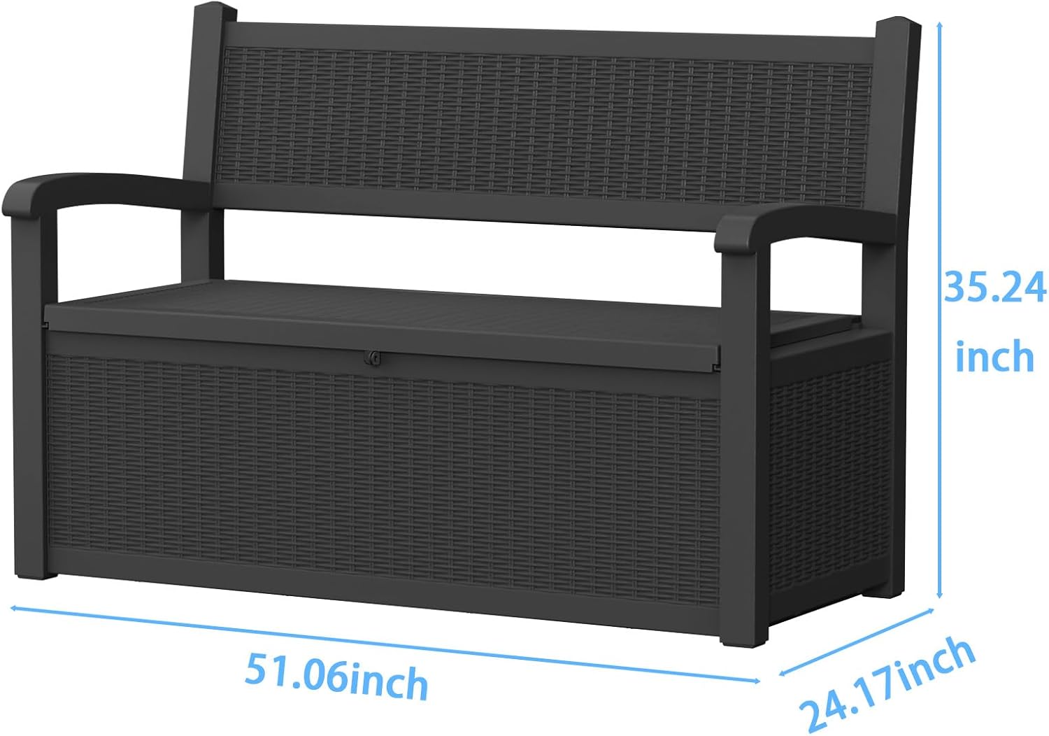 AmaVins 70 Gallon Outdoor Storage Bench Deck Box, Waterproof Lockable with Rattan-Woven Look, Outdoor Storage Furniture for Patio, Garden, Porch (Black)