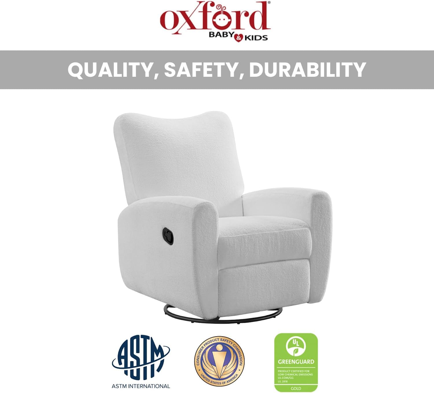 Oxford Baby Synergy Glider Recliner Rocking Chair 360° Swivel for Nursery and Living Room - Plush White