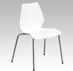 Flash Furniture Hercules Series Modern Plastic Stacking Event/Waiting Room Chairs, Ergonomic Lobby Chairs with Contoured Seats, Set of 5, White/Silver