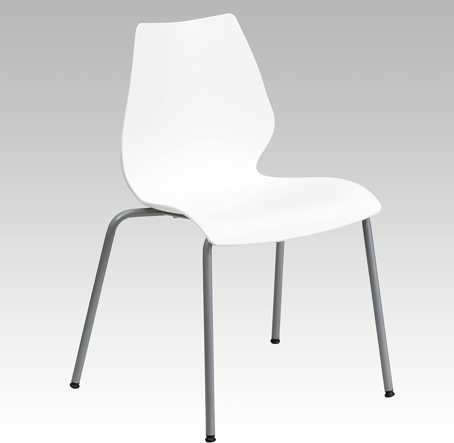 Flash Furniture Hercules Series Modern Plastic Stacking Event/Waiting Room Chairs, Ergonomic Lobby Chairs with Contoured Seats, Set of 5, White/Silver