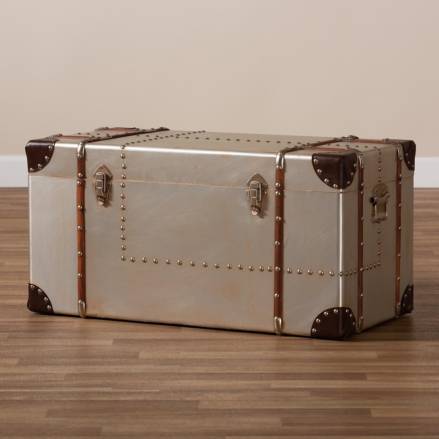 Baxton Studio Bechet Storage Trunk, Silver