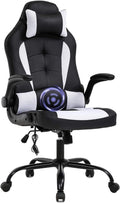 Massage Gaming Chair Office Chair Ergonomic PU Leather Desk Chair with Lumbar Support, Headrest, Flip-Up Armrests, and Swivel Rolling Base, Ideal for Women Adults, White