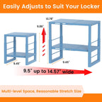 LIDTOP Locker Shelf Blue, Adjustable Width and Height, Metal Locker Organizer Shelf School, Stackable Locker Storage Organization, Ideal Locker Fits Standard Size School, Office, and Gym Lockers