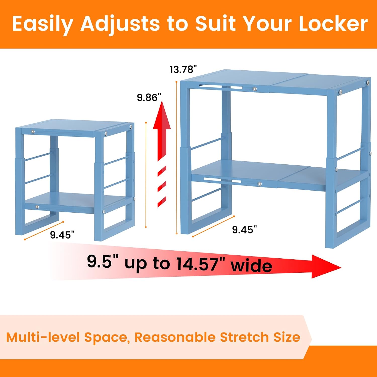LIDTOP Locker Shelf Blue, Adjustable Width and Height, Metal Locker Organizer Shelf School, Stackable Locker Storage Organization, Ideal Locker Fits Standard Size School, Office, and Gym Lockers