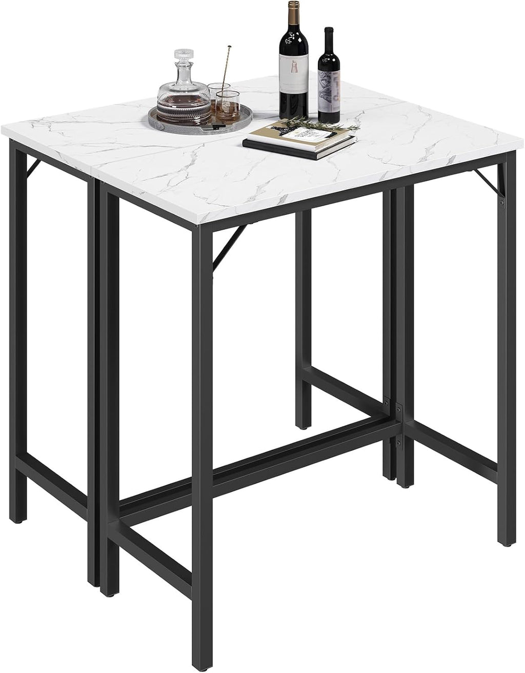 MAHANCRIS Narrow Bar Table, 63-Inch Pub Table for Dining Room, Counter Bar Tables with Sturdy Metal Frame, Connectable Bar Table, Multifunctional Console Table, Marble and Black BTHM1601