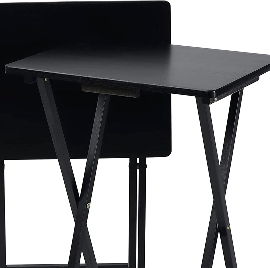 PJ Wood 2-Pack Folding TV Tray Set, Black - Collapsible Portable Snack Serving Tables, Home Furniture for Living Room, Bedroom, and Kitchen