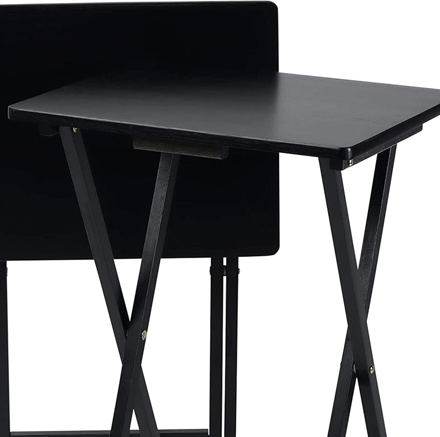 PJ Wood 2-Pack Folding TV Tray Set, Black - Collapsible Portable Snack Serving Tables, Home Furniture for Living Room, Bedroom, and Kitchen