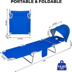 Romswi 2PK Folding Tanning Beach Chair with Face Hole & Canopy Shade, 5-Position Reclining Sun Lounger, Portable Face Down Tanning Chair with Arm Holes & Side Pocket for Beach, Pool & Patio,Royal Blue