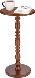 Solid Wood Round Side Table, Rustic Pedestal Drink Table for Small Spaces, Accent Nightstand Table for Living Room, Bedroom, Corners, and Office, Brown
