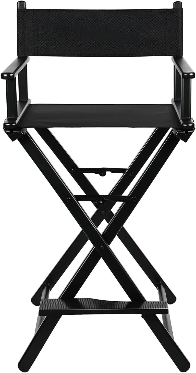 30'' Aluminum Tall Directors Chair, Portable Makeup Chair for Makeup Artist, Makeup Chair Teachers Chair Only 10.15LB, Black