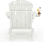 Garvee Folding Adirondack Chair Set of 4 with 2 Side Table, HDPE Outdoor Patio Chair with Cup Holder, All Weather Resistent Wooden Textured for patios, Decks, Gardens, fire Pit, White